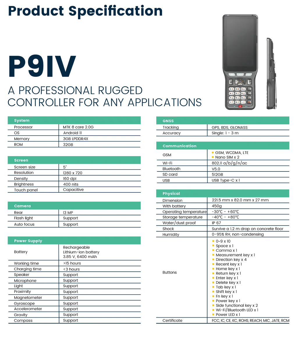 مشخصات فنی کنترلر اندرویدی فویف FOIF P9IV Pro
